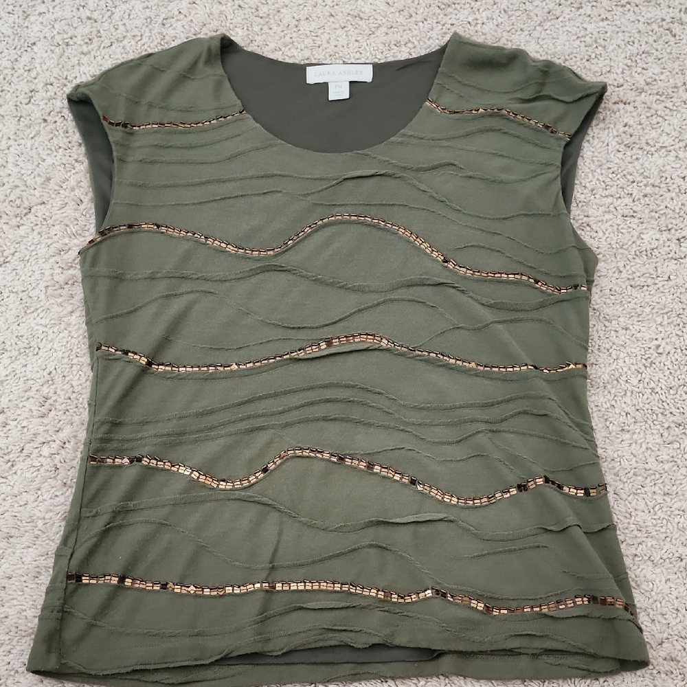 Laura Ashley Green Short Sleeve Sequin Top